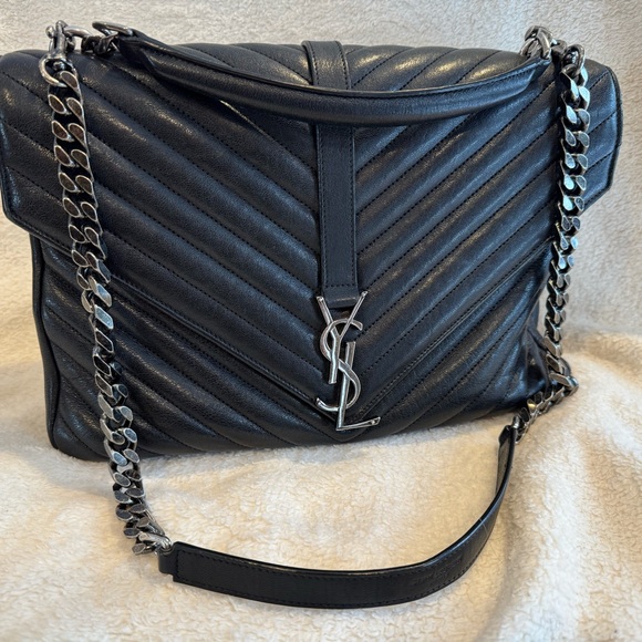 Saint Laurent College Large Flap YSL Shoulder Bag in Quilted Leather - Picture 2 of 10